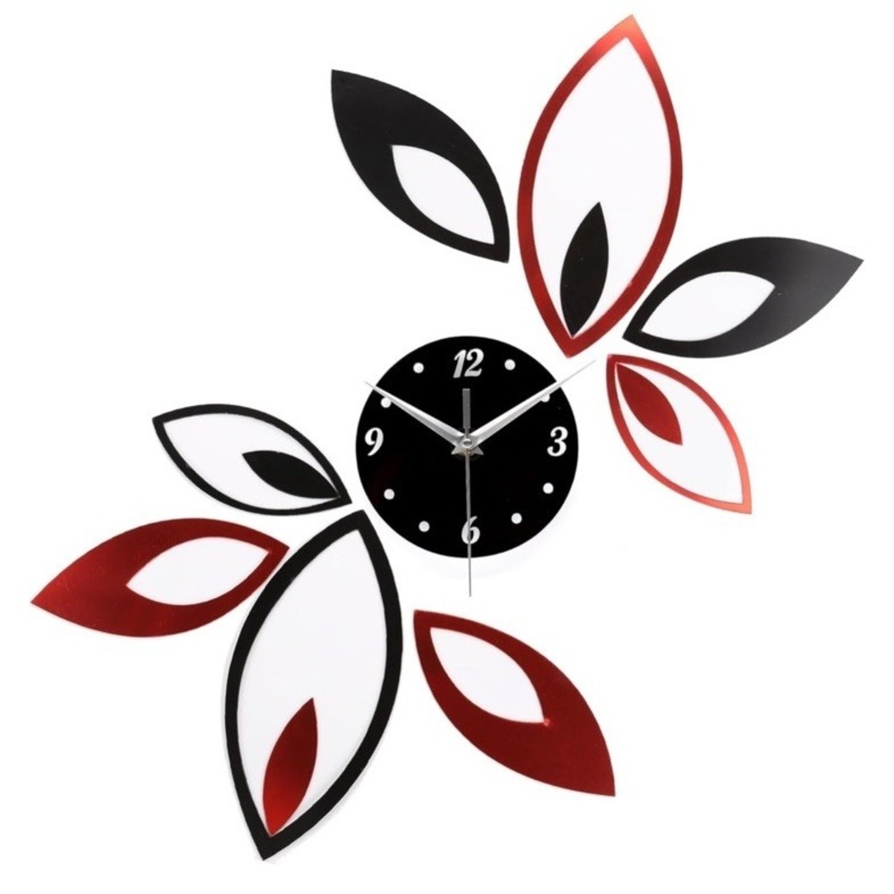 DIY Wall Clock Home Decor Red Black Modern 3D Acrylic Mirror Petal Design Chic